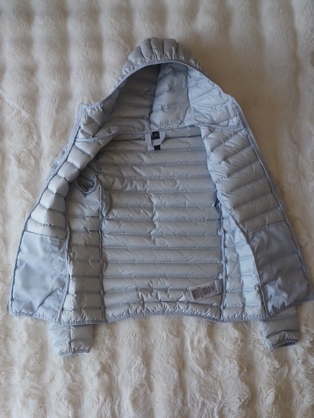 π 3/$15 π Adidas Women's Light Blue Hooded Varilite Down Jacket - Picture 6 of 16